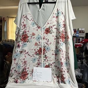 Torrid White Sheer Tunic with Floral Print
